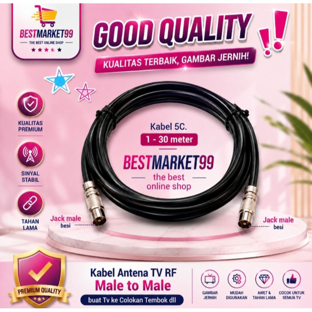 BEST KABEL ANTENA TV RF MALE TO MALE BUAT TV KE STOP KONTAK / ANTENA DLL GOOD QUALITY