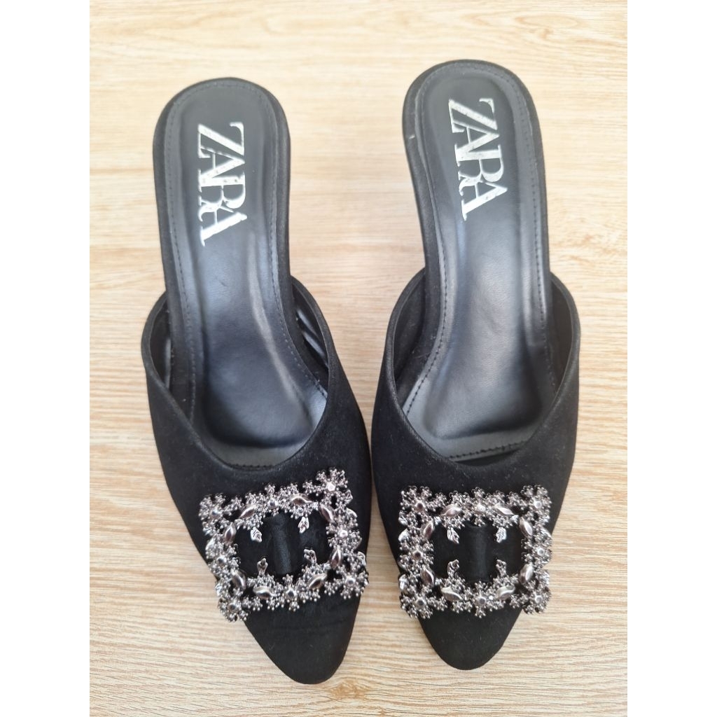ZARA heels Suede Hitam 7 cm uk. 39