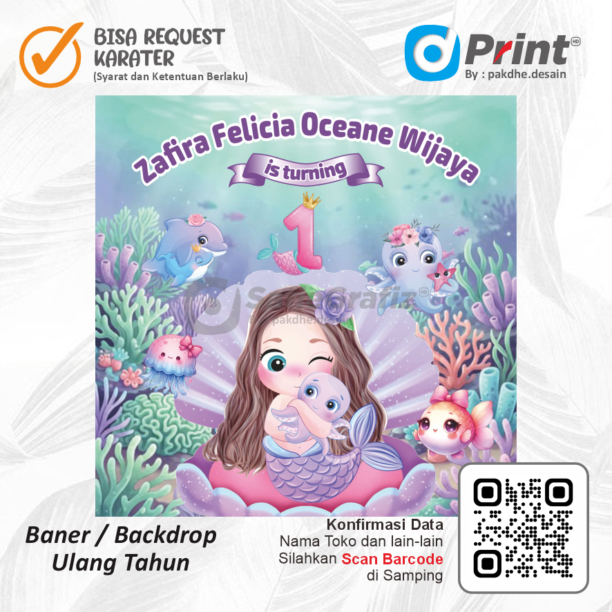 MERMAID BARU BANNER/ DEKORASI, HAPPY BIRTHDAY, SPANDUK, BANNER ULANG TAHUN/ BACKDROP/ SPANDUK ULANG 