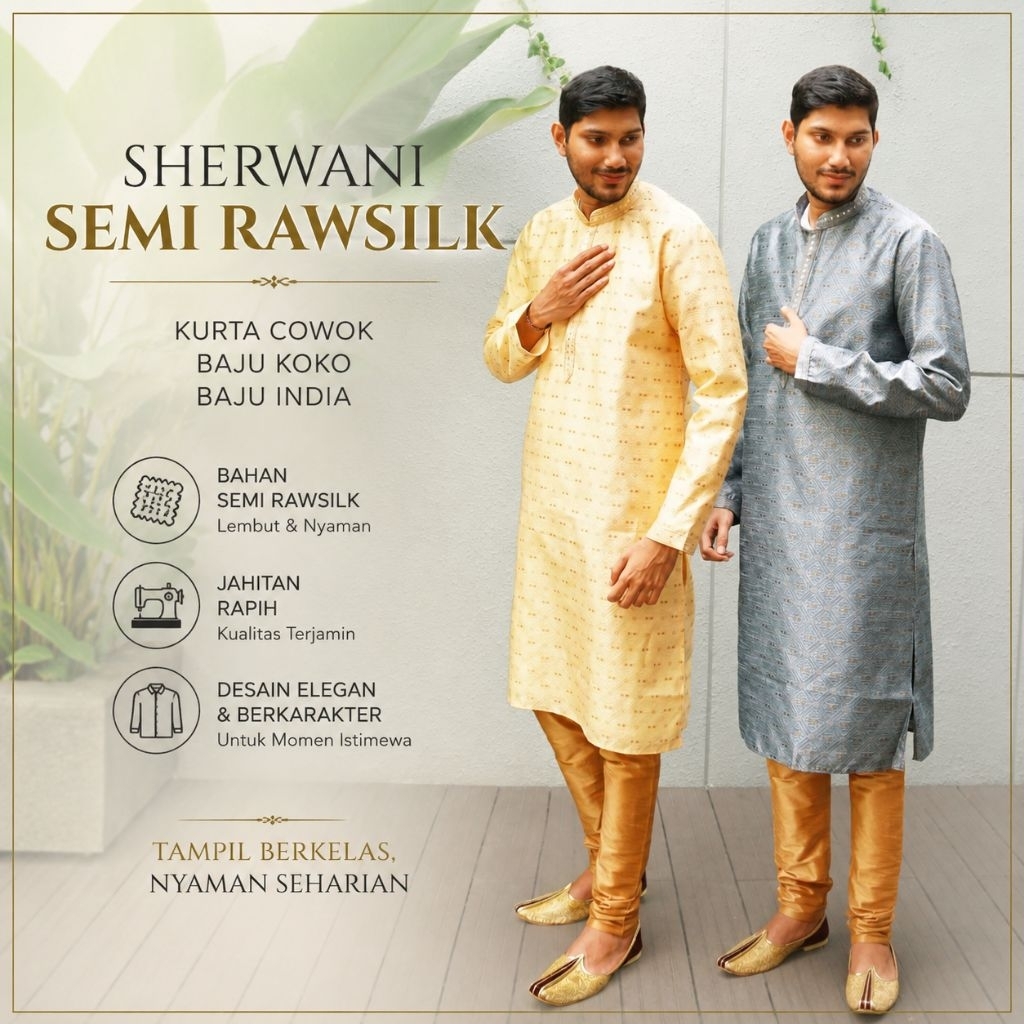 sherwani semi rawsilk/kurta cowok/baju koko/baju india
