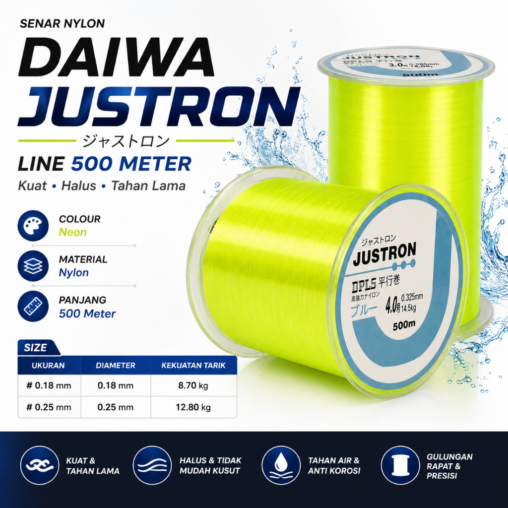 Senar Justron Nylon Daiwa 500 Meter Anti keriting Senar Benang Tali Pancing Nylon  Senar Justron Nyl