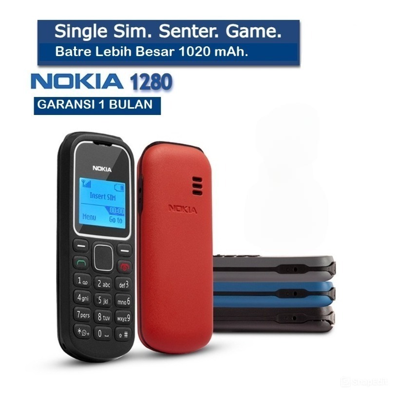 HP NOKIA 1280 BARU GARANSI 1 BULAN SINGLE SIM SENTER GAME 1020 mAh