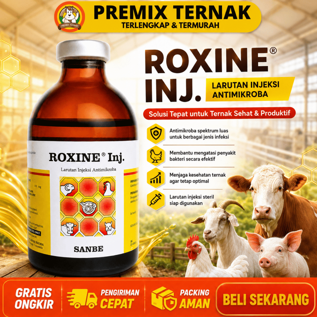 ROXINE 50ML - Obat Hewan Infeksi Pernafasan Ngorok CRD Ternak Sapi Kambing Ayam Unggas Babi