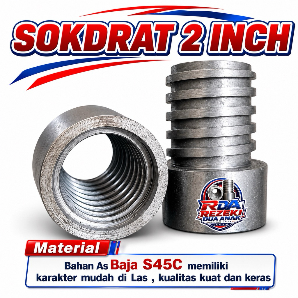 SOK DRAT 2 inch - SHOCK DRAT 2INC Bahan Besi AS S45C || SHOK sambungan Sumur Bor || SOK DRAT DALAM |