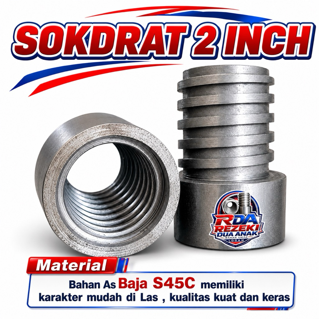 SOK DRAT 2 inch - SHOCK DRAT 2INC Bahan Besi AS S45C || SHOK sambungan Sumur Bor || SOK DRAT DALAM |