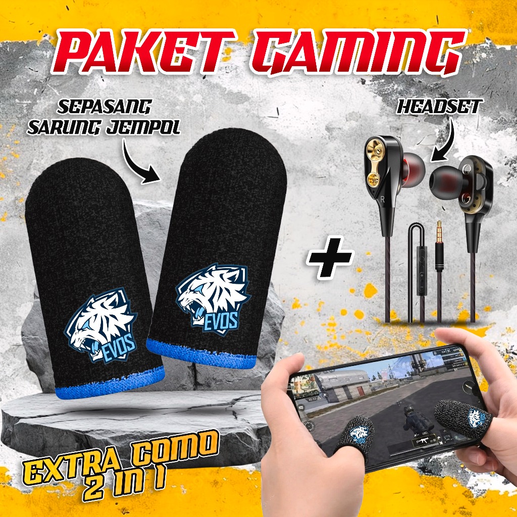 Paket Combo Gaming Sarung Jempol Esport EVOS + Headset Gaming Game FF Mobile Legends