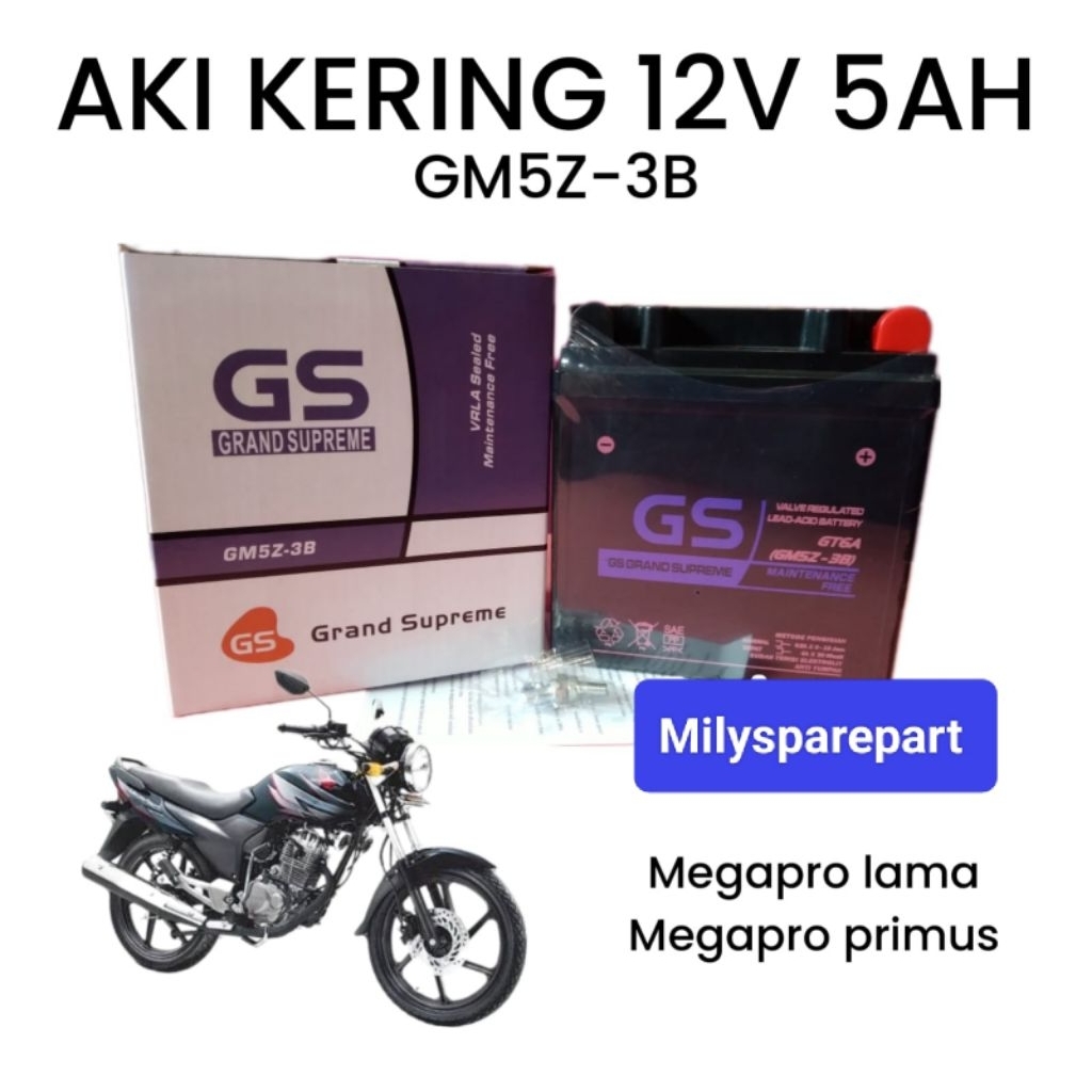 AKI MOTOR MEGAPRO PRIMUS,MEGAPRO Lama, AKI KERING GS GM5Z-3B GRAND SUPREME 12V 5AH