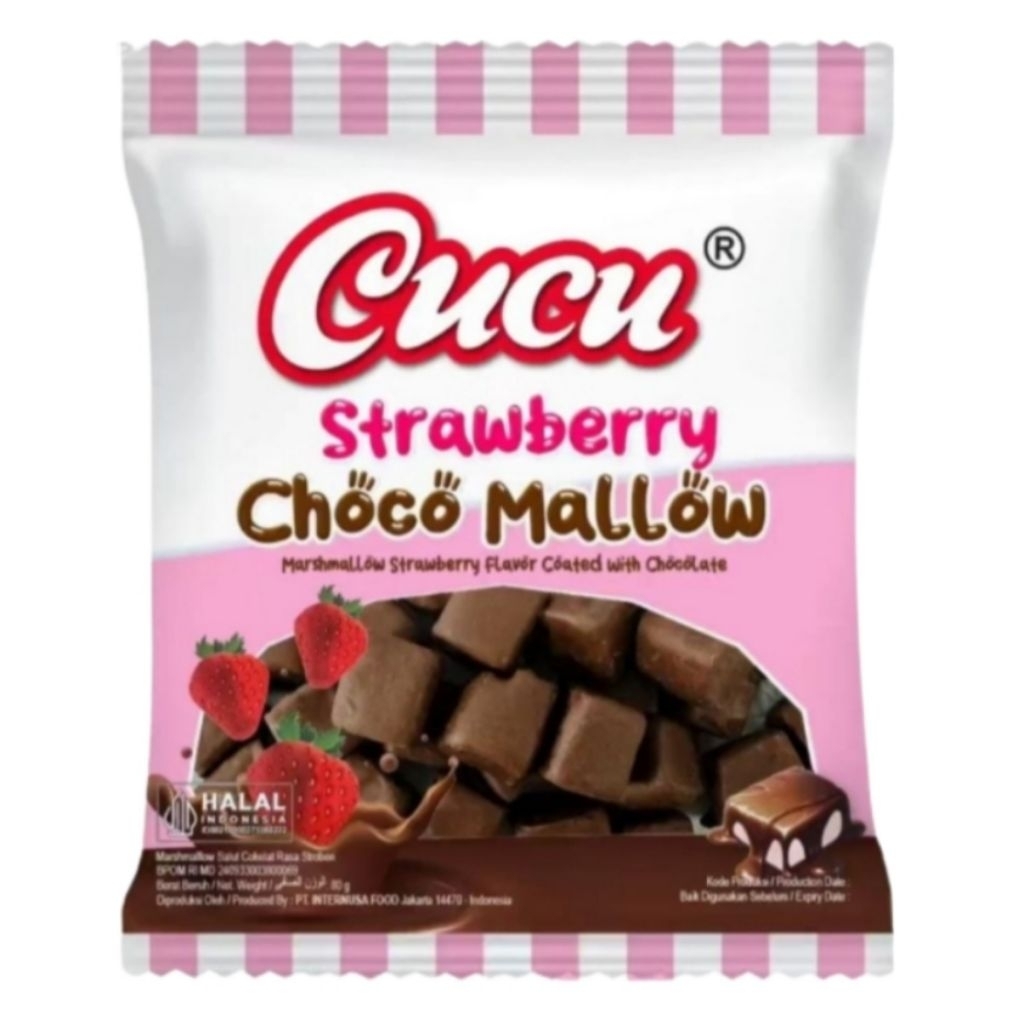 Cucu Strawberry Choco Mallow Marshmallow Cokelat Stroberi 80gr