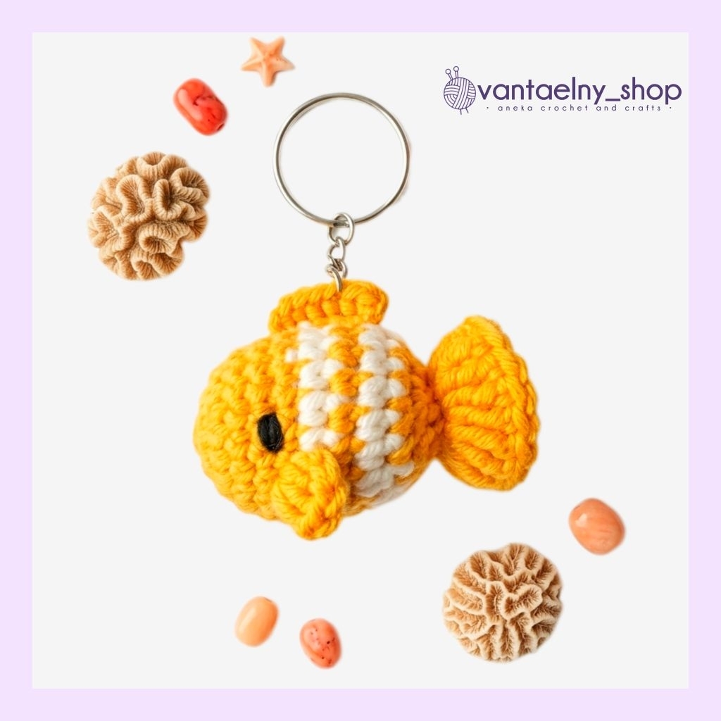 [CROCHET] KEYCHAIN NEMO FISH GANCI RAJUT IKAN BADUT NEMO