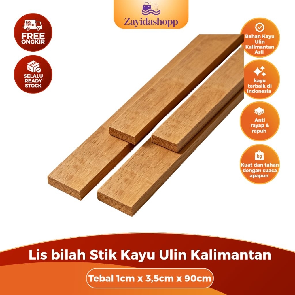 Lis Stik balok kayu Ulin Kalimantan Reng papan panjang 1meter stick list Kayu besi
