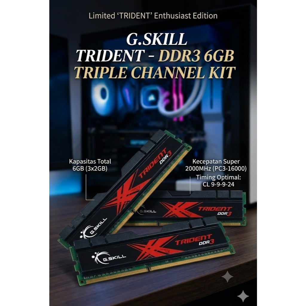 RAM G.SKILL TRIDENT DDR3 4GB (2x2GB) 2000MHz - Casing Item & Super Kencang