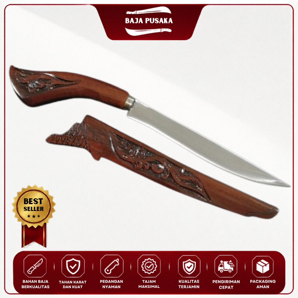 Pisau Badik Mini Ukir Pisau Dapur Baja Asli | Kode 1