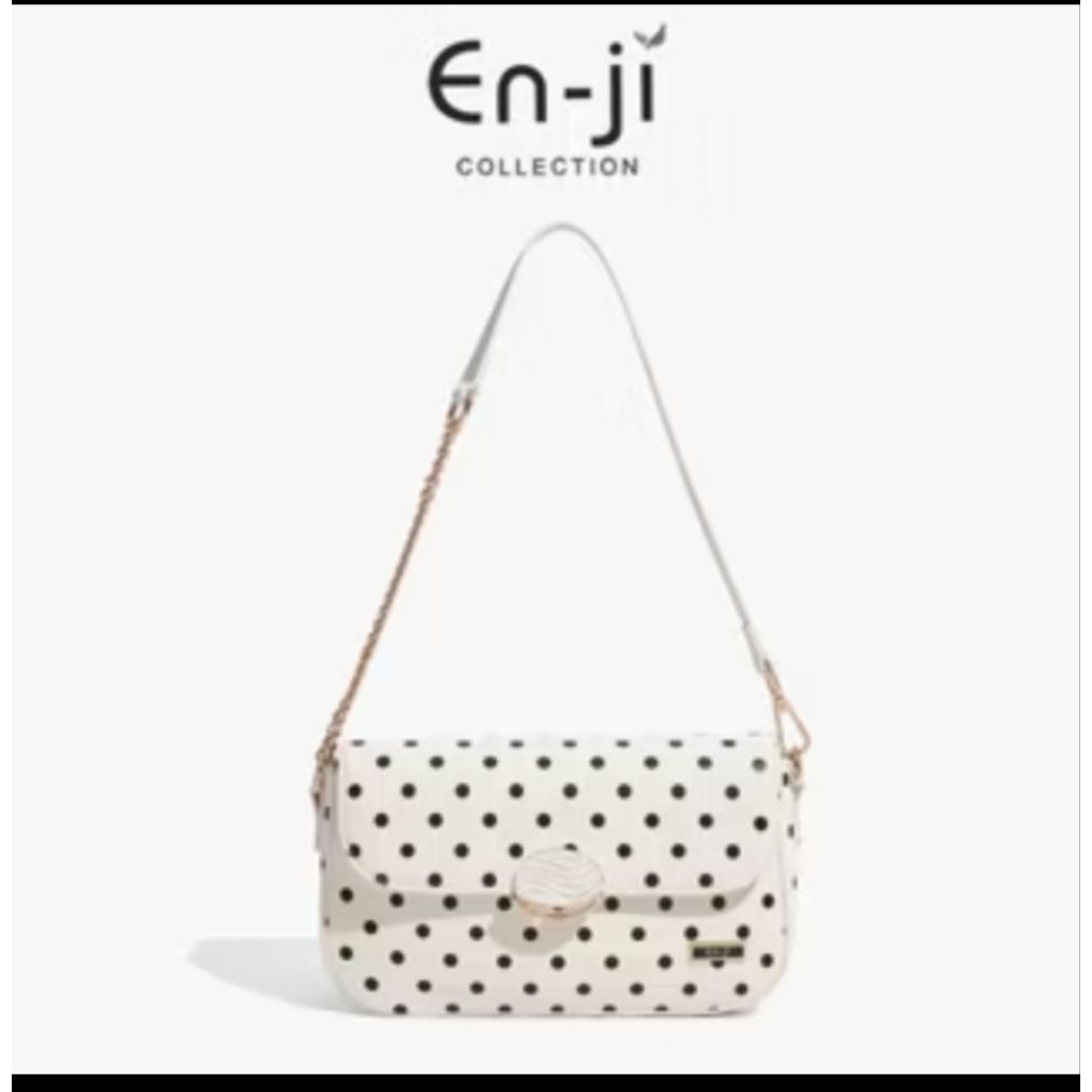 enji tas slempang  polkadot merah hitam cream