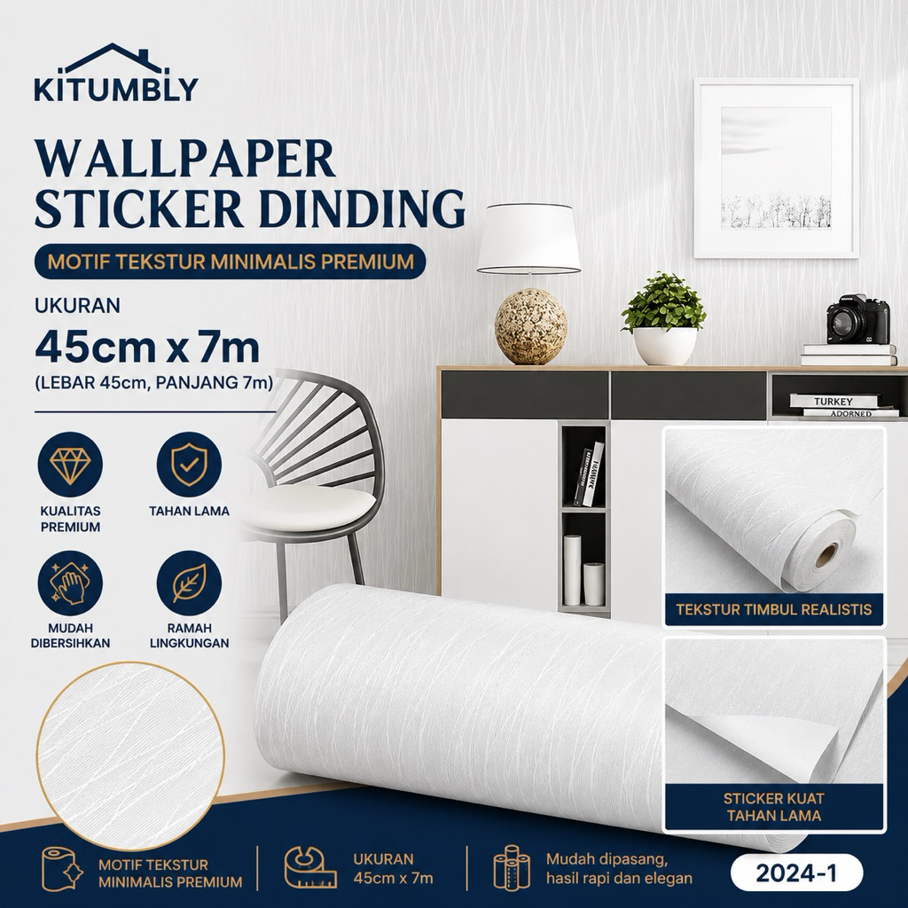 Wallpaper Stiker Dinding Serat Putih