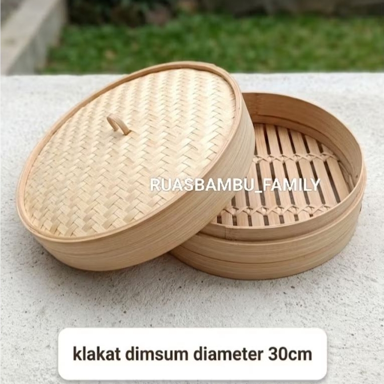 Klakat Bambu Dimsum 30cm - Kukusan Dimsum Anyaman Bambu Tebal - Wadah Kukus Bakpao Besar
