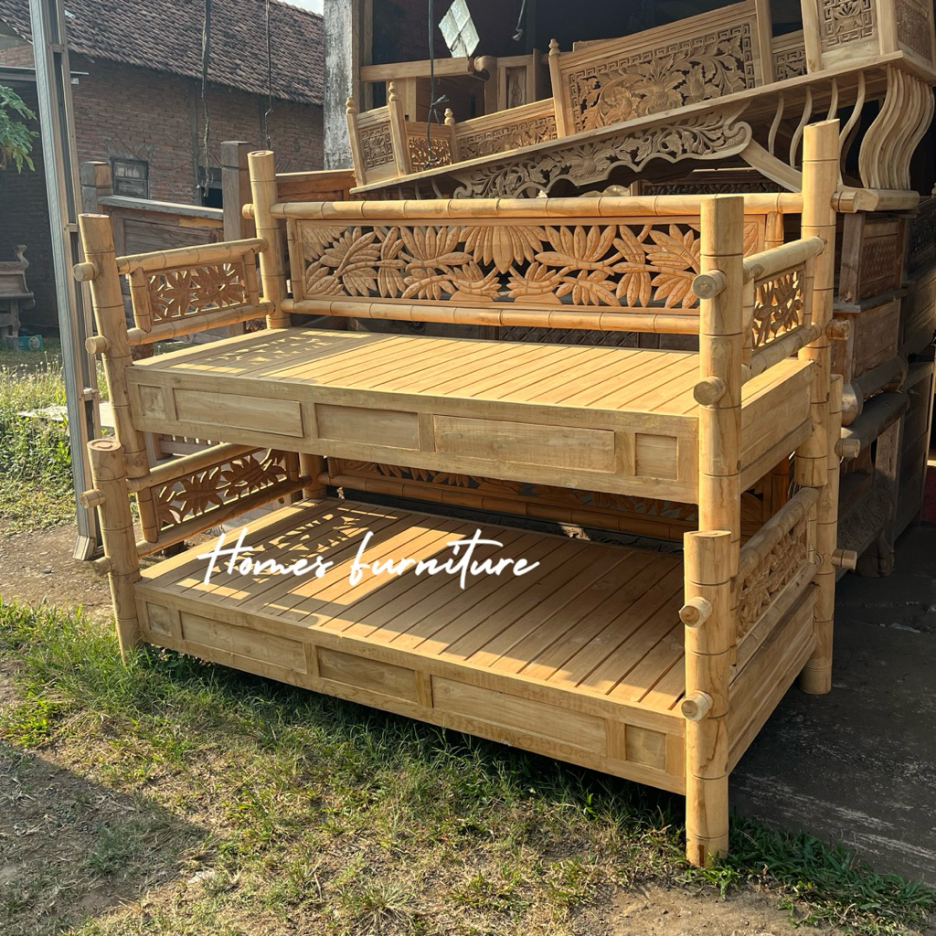 kursi bale bale motif bambu minimalis kayu jati