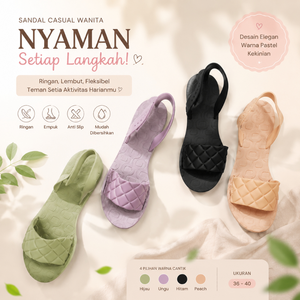 Sandal Flat Wanita Santai Canti Casual Nyaman Original - Fuhaha