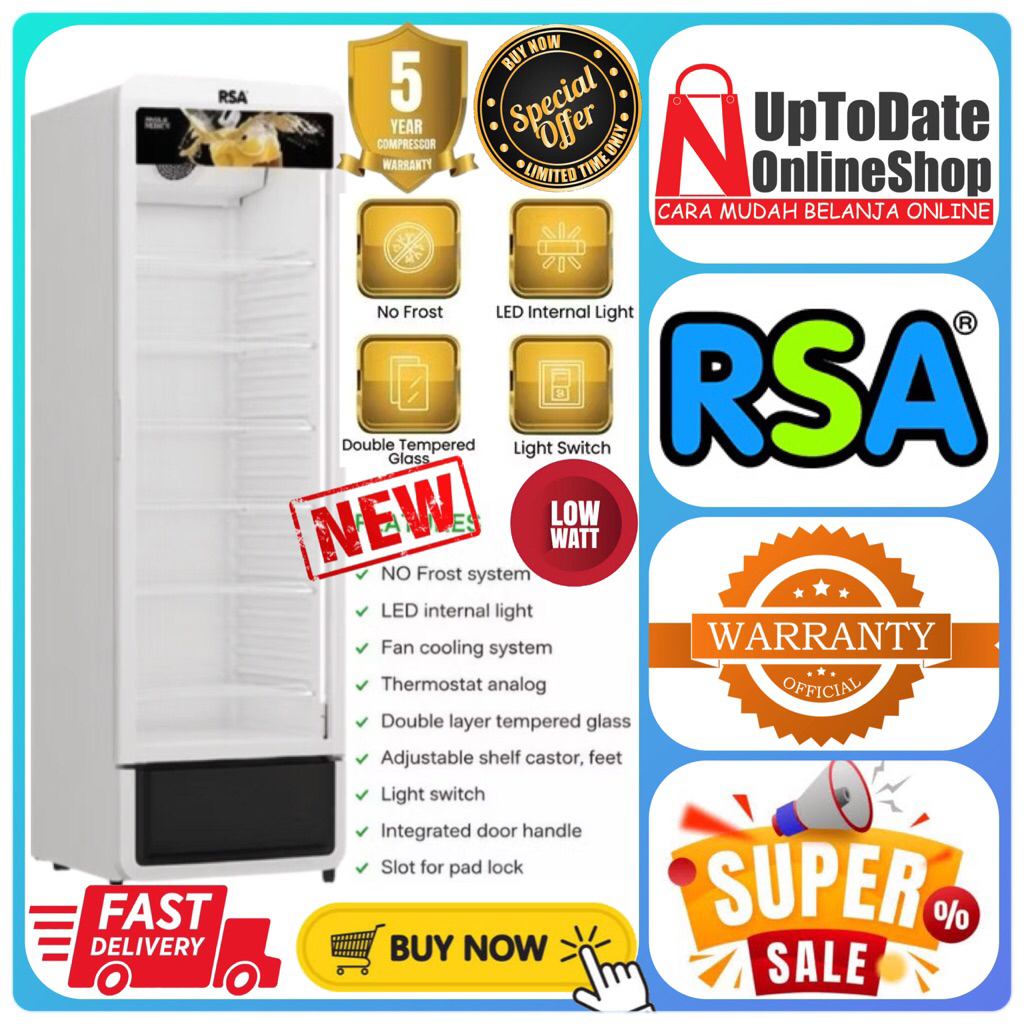 RSA SHOWCASE RUBY-410 RUBY410 RUBY 410 CHILLER 1 PINTU RSA DISPLAY COOLER 407L NO FROST TECHNOLOGY R