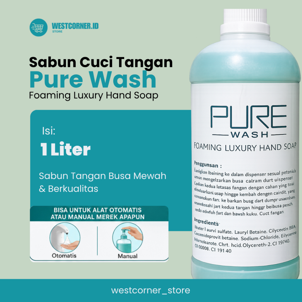 Sabun Cuci Tangan Foam Refill 1 Liter Calmic Pure Wash | Untuk Dispenser Otomatis & Manual | Harum M
