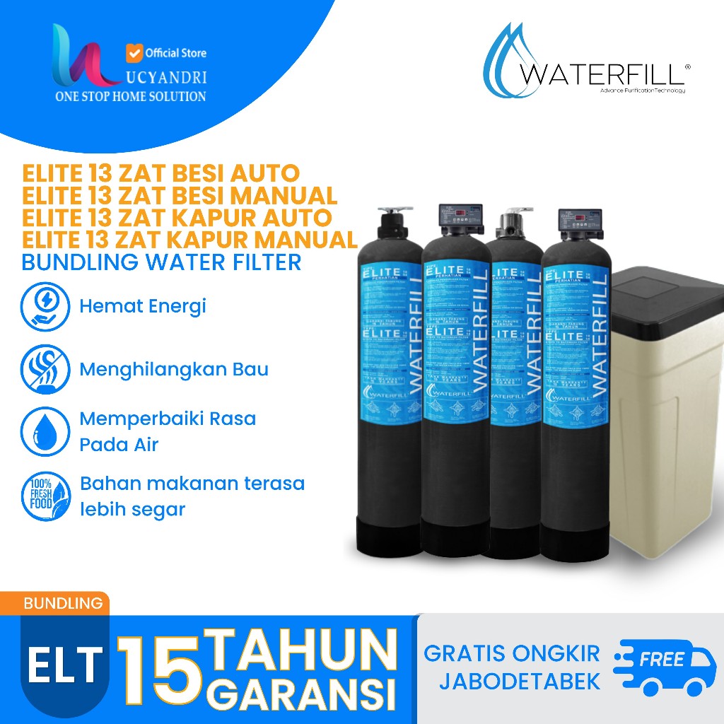 Paket Filter Air Waterfill Elite 13 Manual Zat Besi & Zat Kapur + Elite 13 Automatic Zat Besi & Zat 