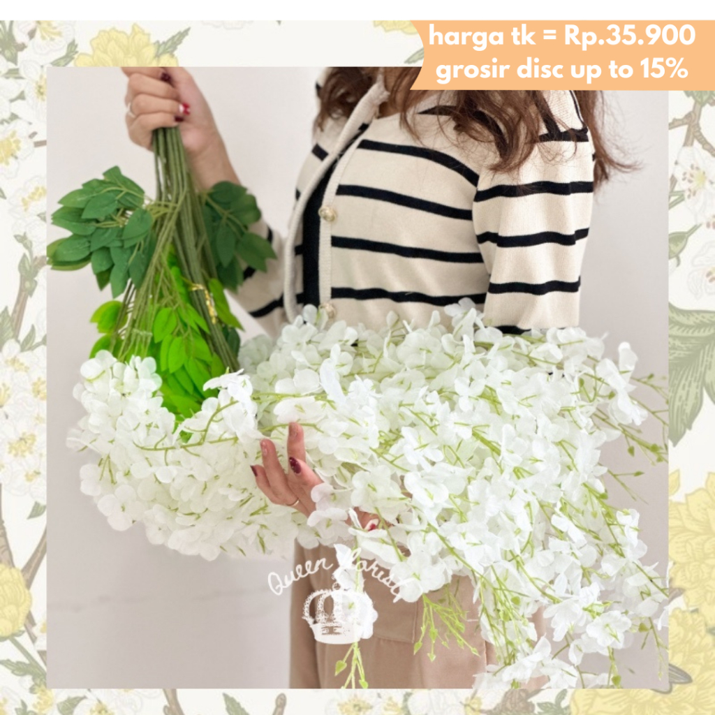 Wisteria Jumbo Daun Rambat Plastik Dekorasi Lamaran Bunga Artificial Wisteria Tanaman Juntai