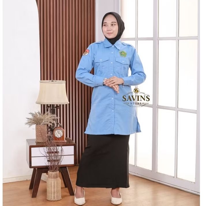 TUNIK PDH KEMENAG BIRU MUDA LENGAN PANJANG TERBARU / Tunik wanita kemenag Biru Muda / SERAGAM PPPK K