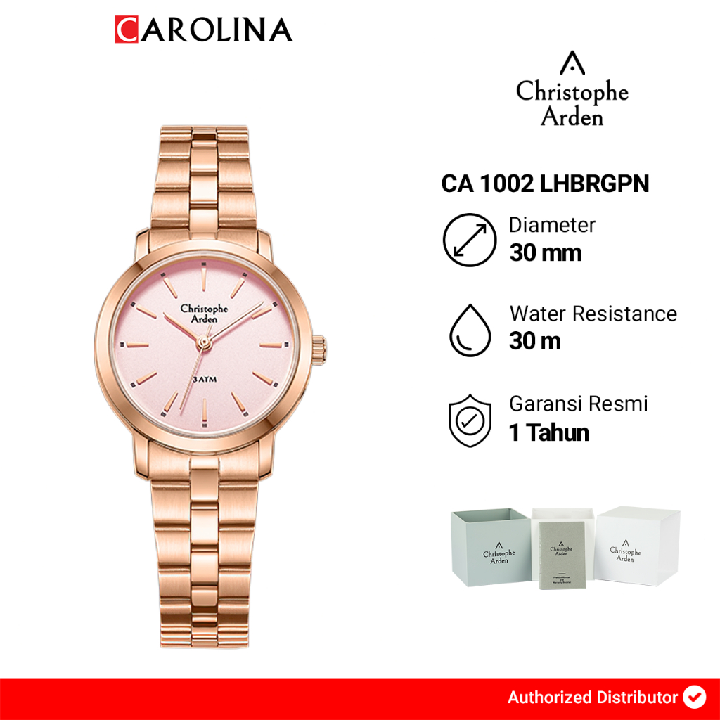 Jam Tangan Wanita Christophe Arden CA 1002 LHBRGPN Pink Dial Rose Gold Stainless Steel Strap