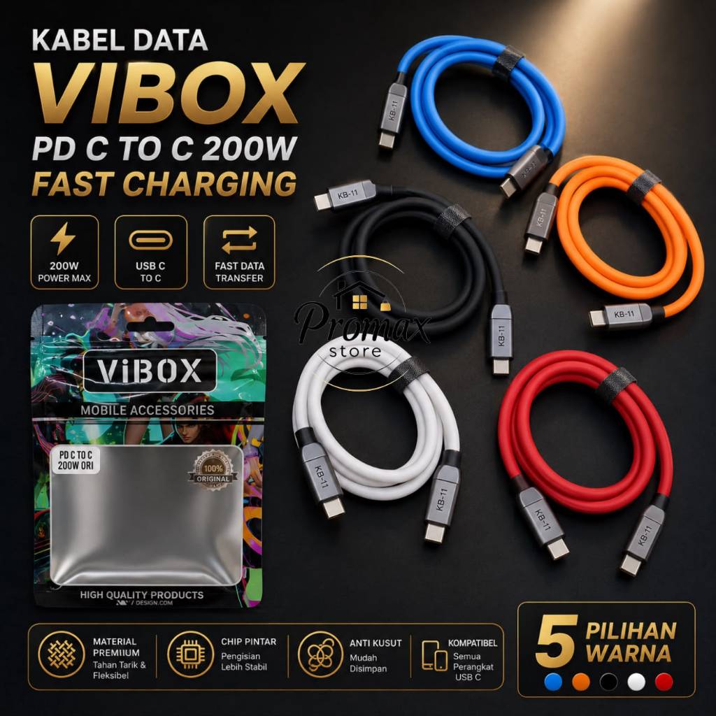 PM - Vibox PDC200W Kabel Data Type C to Type C Cable Power Delivery PD 200W Fast Charging