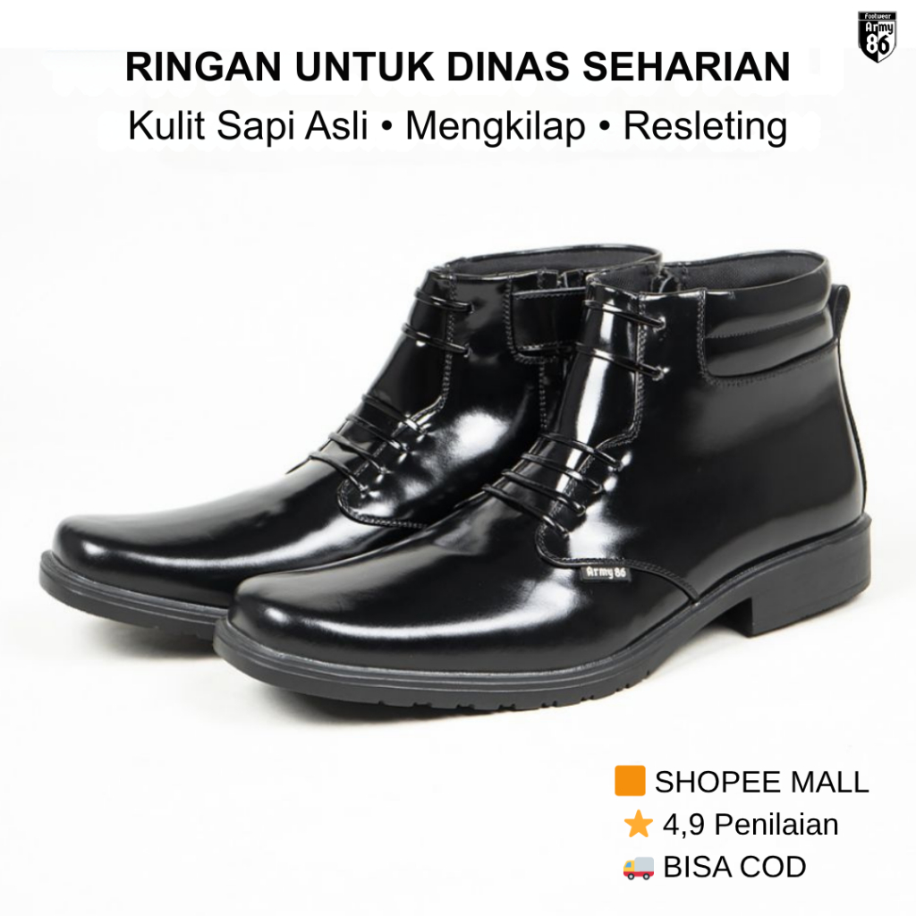 Army86 NAVY2 PDH Sepatu PDH Pantofel Pria Ringan Kulit Sapi | Resleting | TNI Polri Satpam