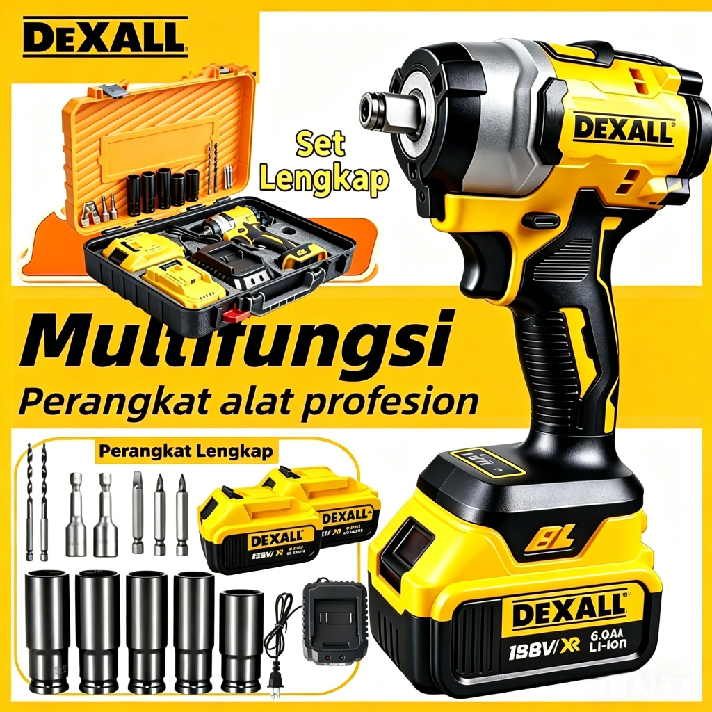 Impact Wrench 1850NM Brushless Kunci Pas Listrik Cordless Impek Pembuka Baut Bor Cordless Impact Bat
