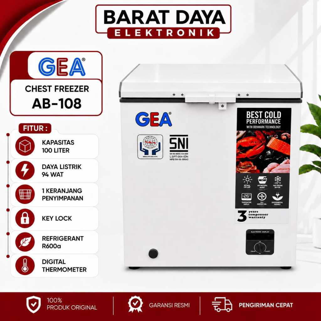 FREEZER GEA AB 108 R CHEST FREEZER BOX 100L LEMARI PEMBEKU MAKANAN 100 LITER BY GEA FRIZER