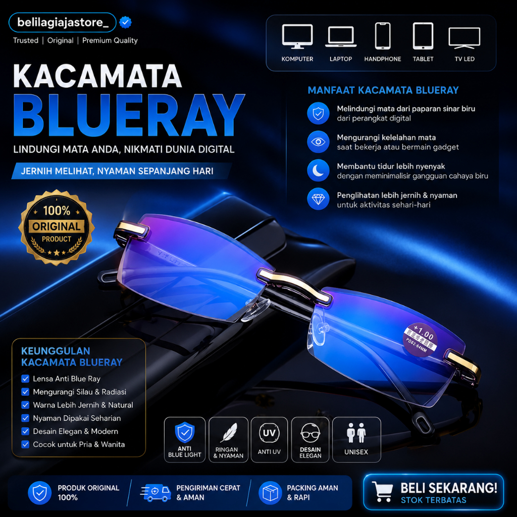 KACAMATA BACA PLUS ANTIRADIASI BLUERAY KOMPUTER SUPER FOKUS