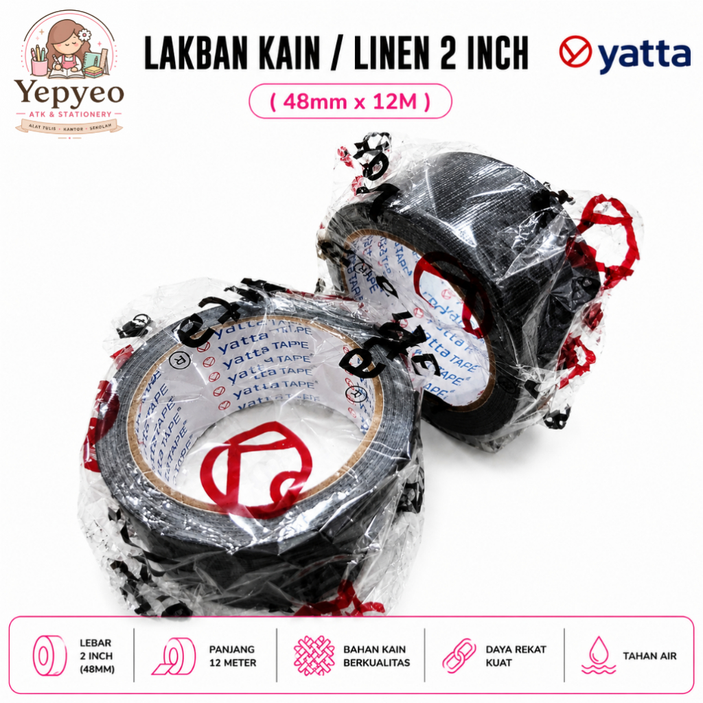 Isolasi Kain Hitam Yatta 48mm 2 Inch Cloth Tape Linen