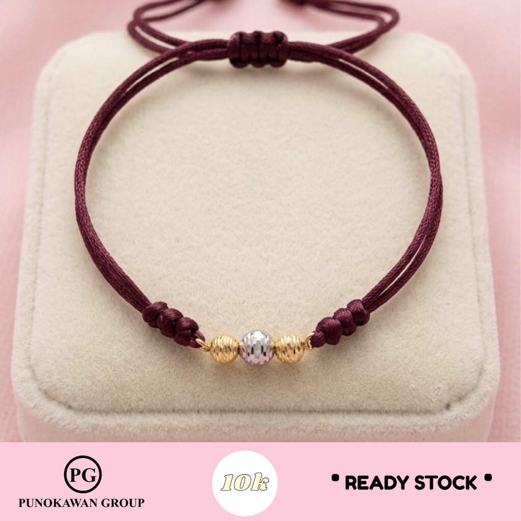 Gelang Tali Variasi Bulat Putih Emas