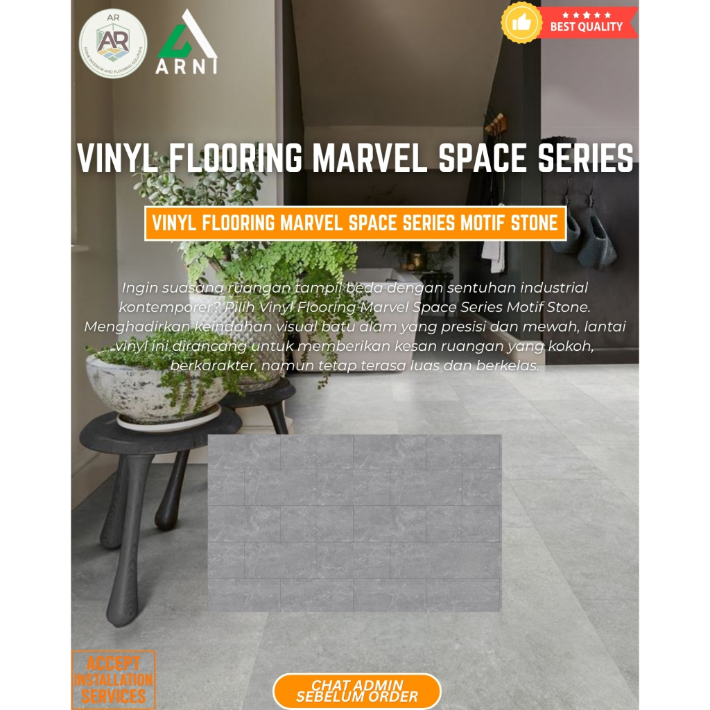 Vinyl Flooring Marvel Space Series Motif Stone | Vinyl Dekorasi Lantai Marvel Motif Batu | Tahan Air