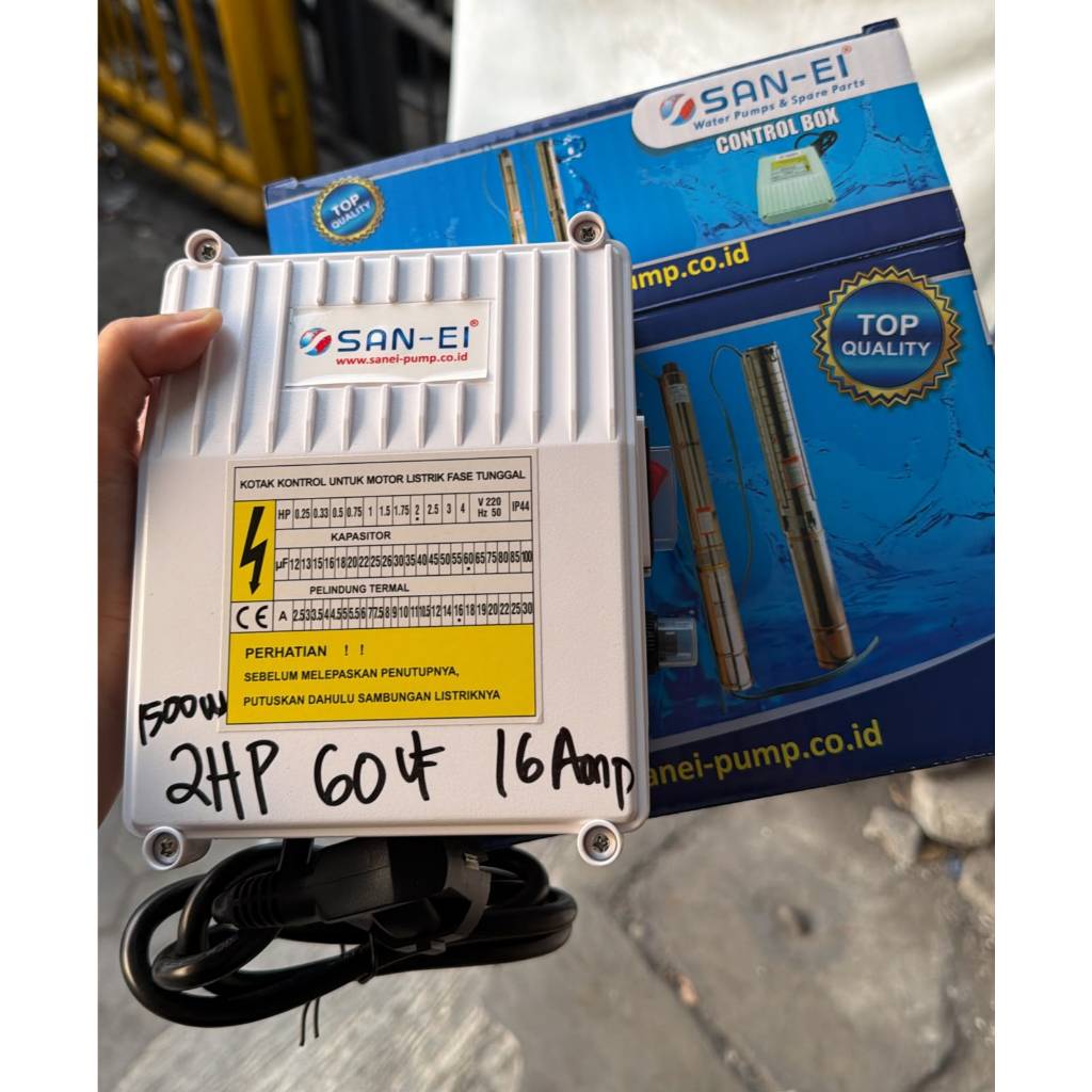 CONTROL BOX SANEI 2 HP 60 UF 16 ampere - universal control box pompa submersible 2 HP casing 4" 2 hp