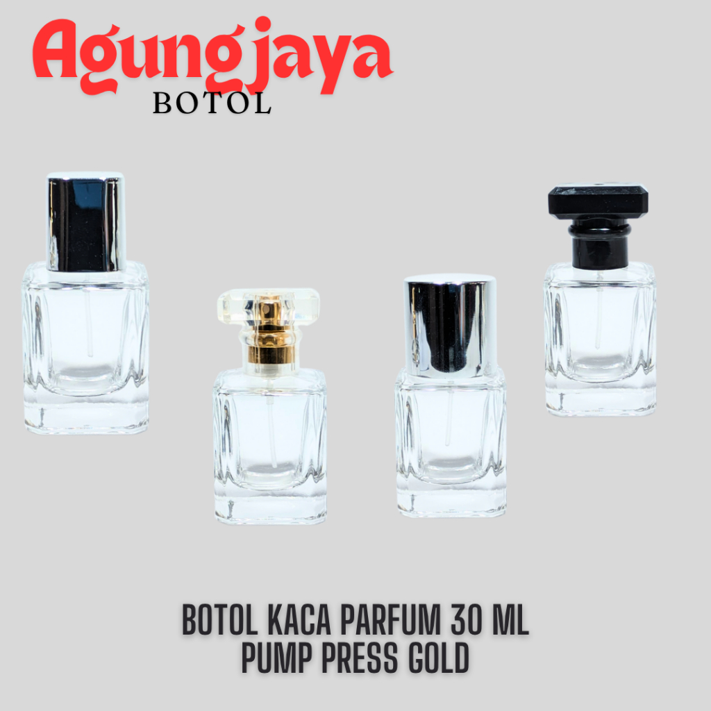 Botol Kaca Parfum 30 Ml Square Pump Press Gold / Botol Kaca Parfum 30 Ml /  Botol Kaca / Botol Parfu