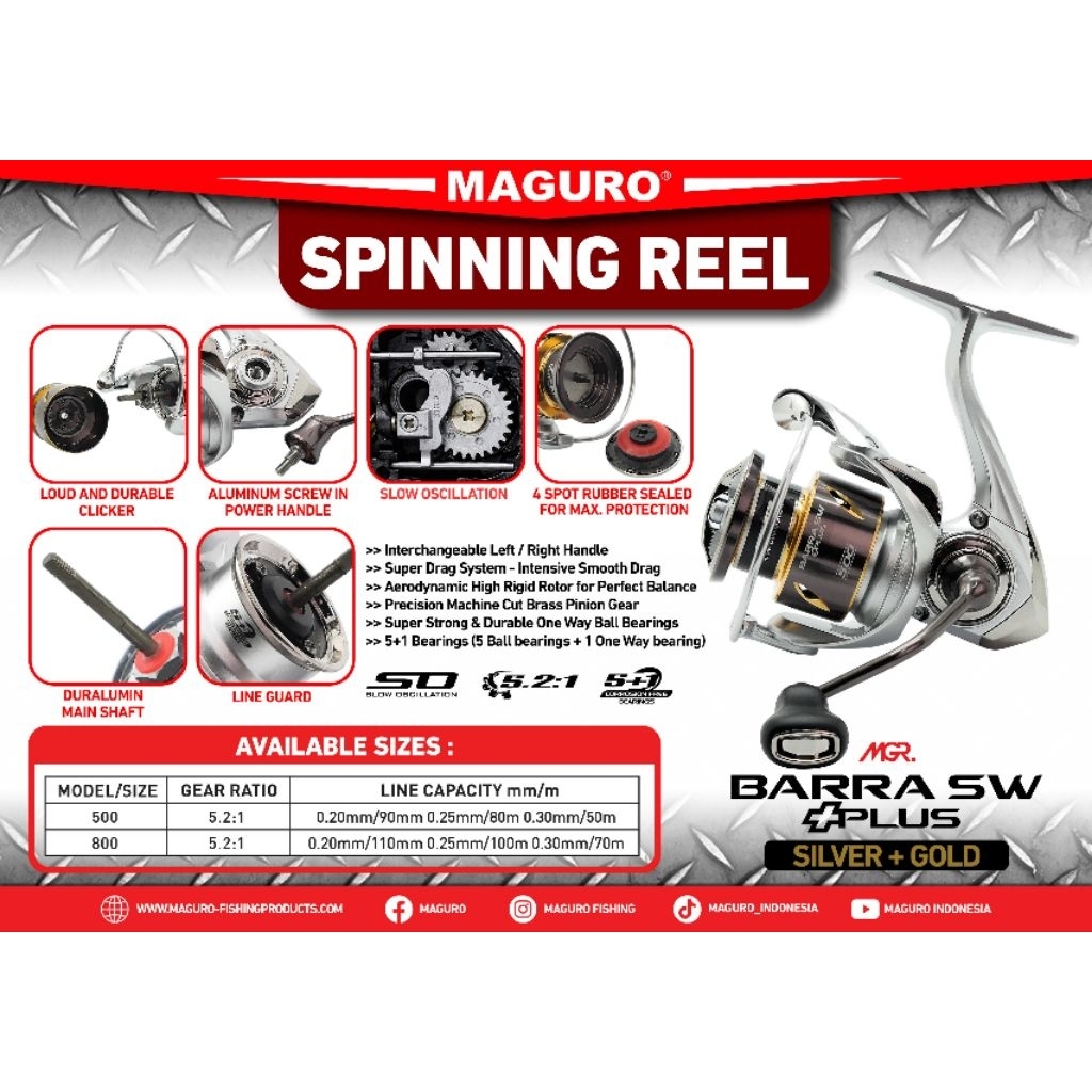 Reel Spinning Maguro BARRA SW PLUS 500 800 | Reel Ultralight | Casting