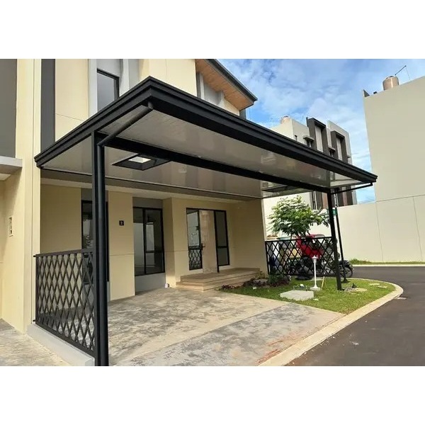 kanopi alderon dobel layer dengan atap pvc warna putih elegan