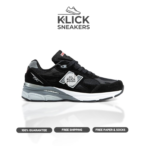 Sepatu Sneakers 990 V3 Black White Grey 100% Bnib