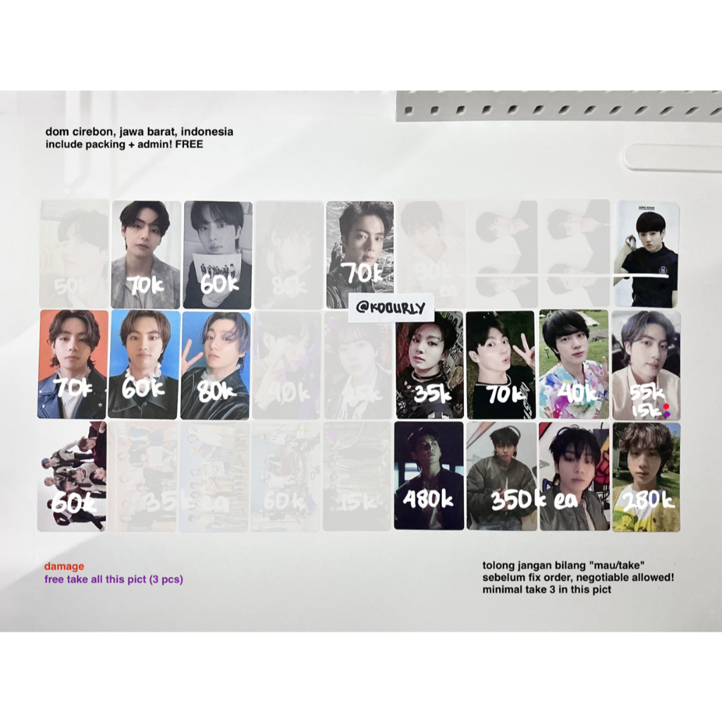 [Ready/ Onhand, Baca Desk] Part 1, BTS PC Photocard Album Only Butter PTD MOTS7 ITS Tear U R Proof C