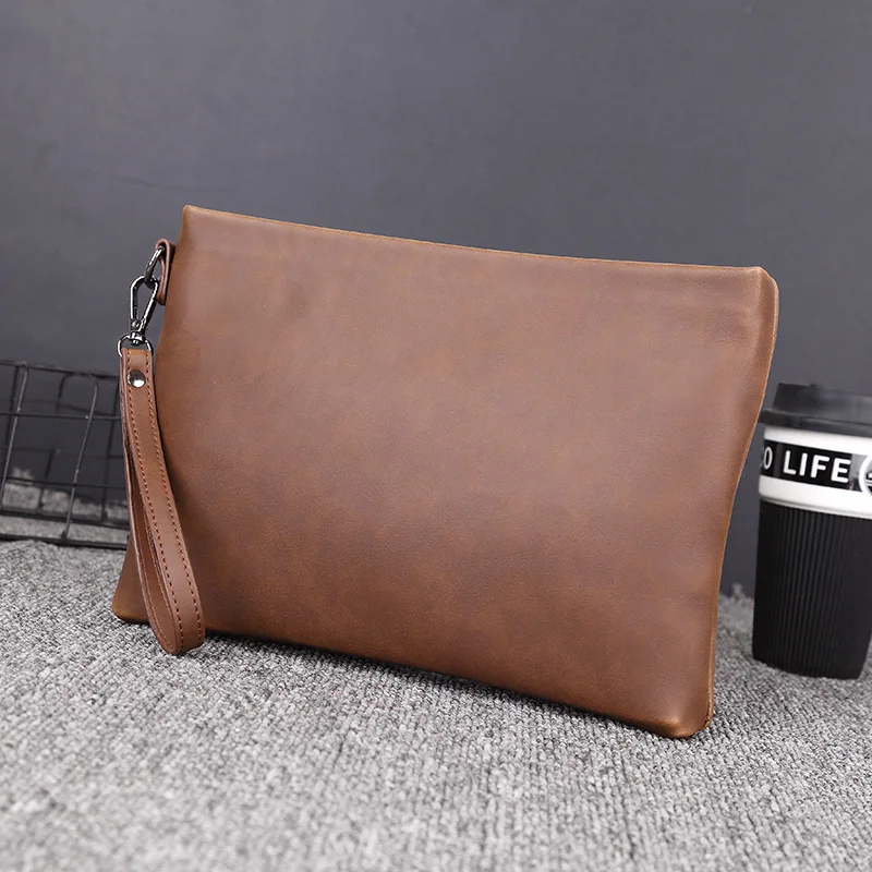 Clutch Pria Elegan Warna Coklat – Tas Dokumen Hand Strap Kulit  Premium