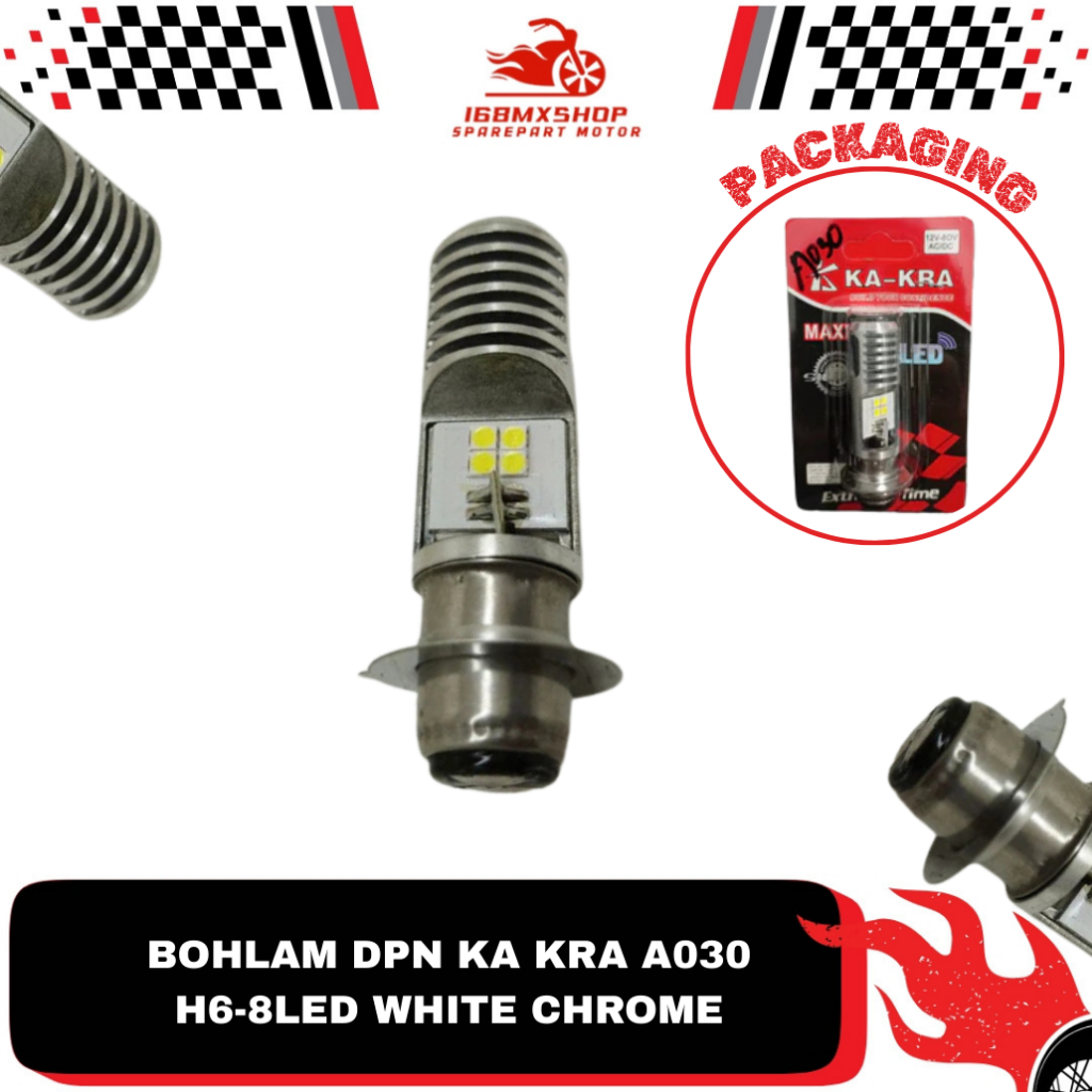 Bohlam depan { White Chrome } A030 H6 8 Led " Ka kra "