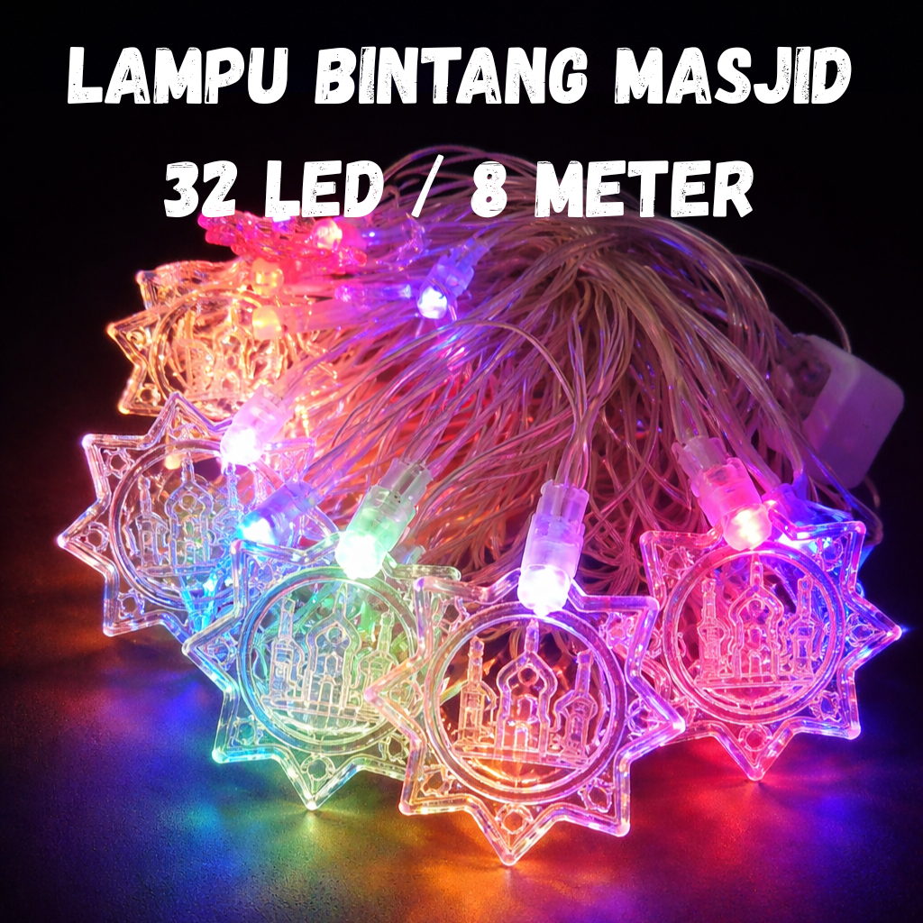 Lampu Hias Lebaran Ramadhan Warna-Warni / Lampu Tumblr Bulan Masjid dan Lampu Bintang MASJID RAINBOW