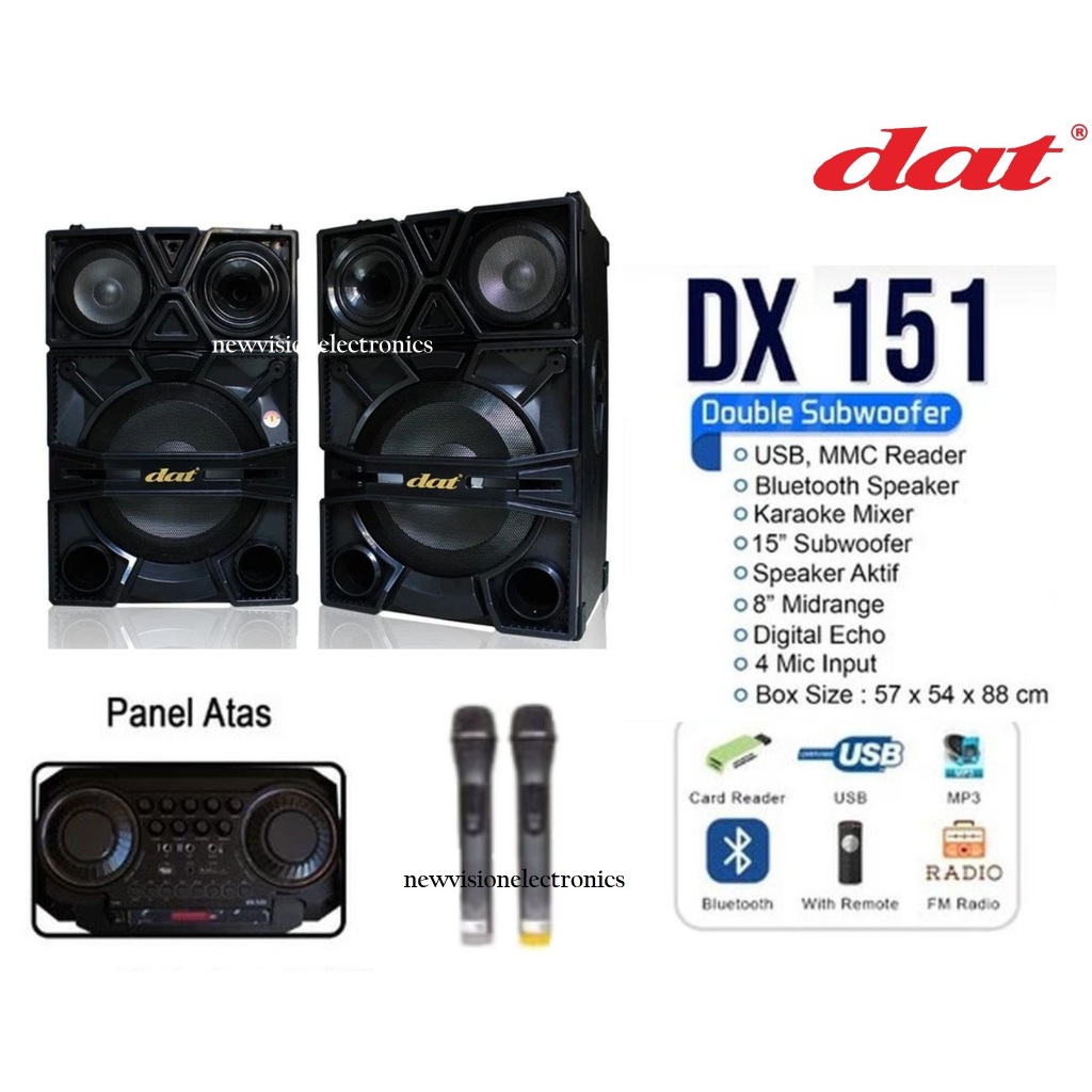 SPEAKER AKTIF PASIF DAT DX-151 2MIC SPEAKER ACTIVE PASSIVE  BLUETOOTH KARAOKE 15ICNH HARGA 1SET