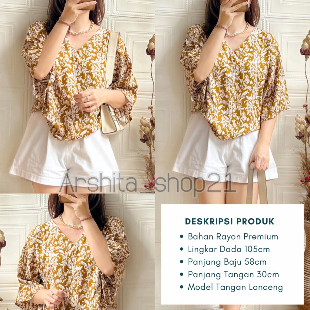 VINDY [02] BLOUSE || [B03209] ATASAN WANITA RAYON  MODEL TANGAN LONCENG BLOUSE V NECK TANGAN 7/8