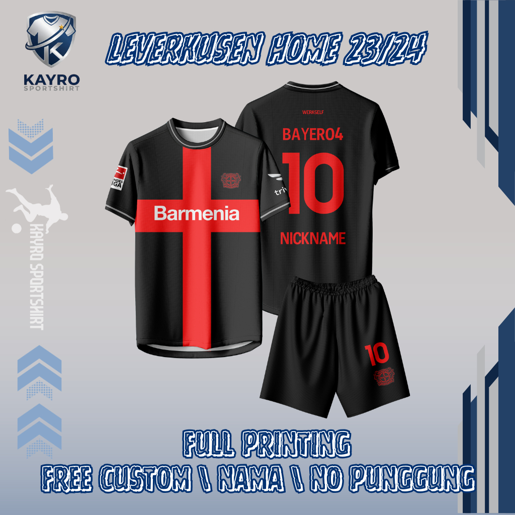 Jersey Bola Bayer Leverkusen Home 2023/2024 Dry Fit Full Printing Free Custom Nama dan No Punggung