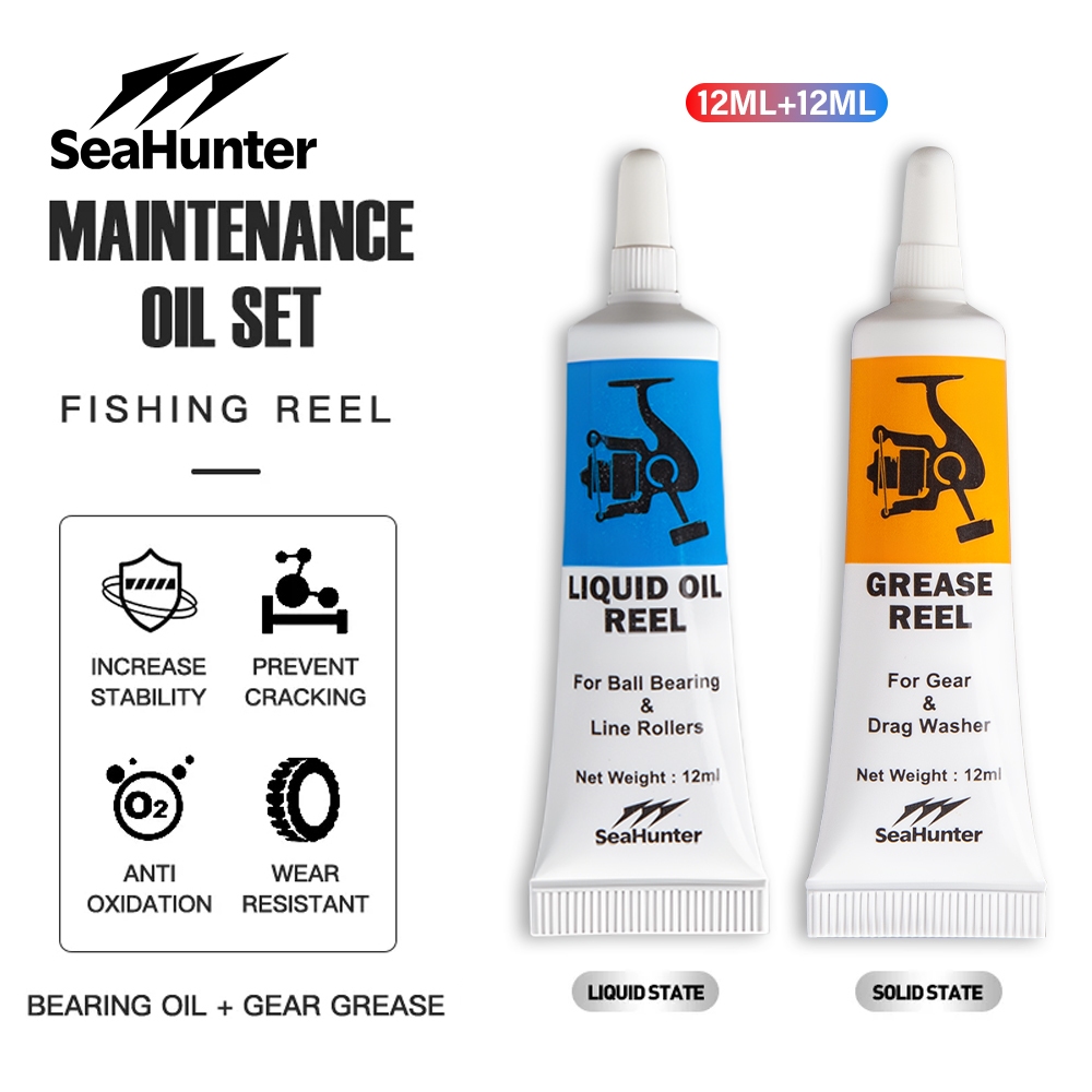 SeaHunter Maintenance Reel Oil Set 20ml Oil + 20ml Grease, Bearing Oil+Gear Grease, reel lube peluma
