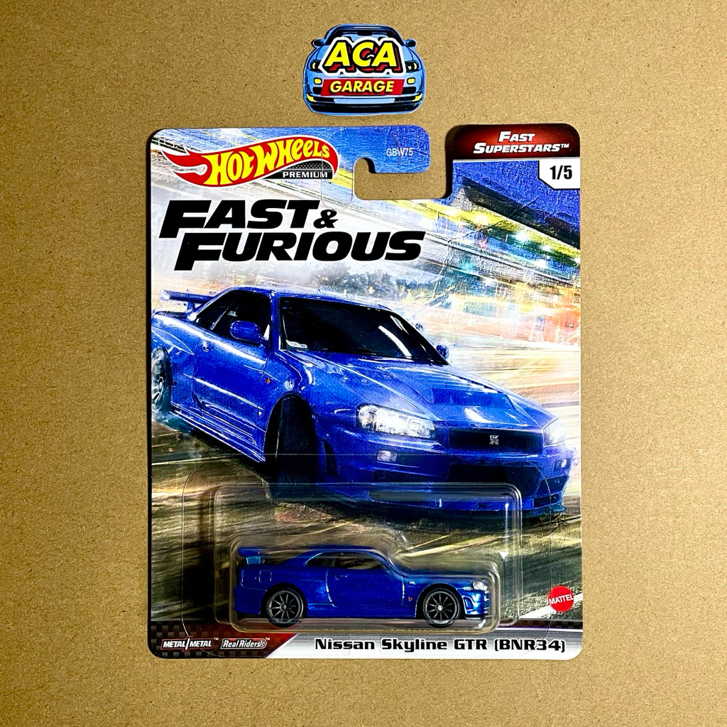 Hot Wheels Premium Fast Superstars Nissan Skyline GT-R BNR34 R34 Fast & Furious Biru Brian