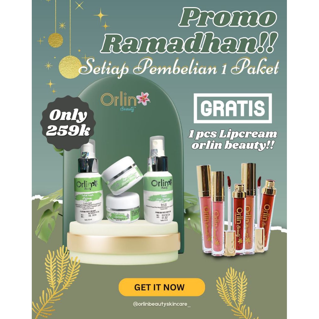 (BONUS LIPCREAM ORLIN) paket orlin beauty skincare | paket lengkap orlin | paket flek platinum | pak